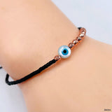 Evil Eye Mother Of Pearl Beads Black Rose Gold Anti Tarnish Slim Adjustable Threads Bracelet For Women