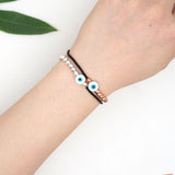 Evil Eye Mother Of Pearl Beads Black Rose Gold Anti Tarnish Slim Adjustable Threads Bracelet For Women