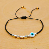 Evil Eye Mother Of Pearl Beads Black Rose Gold Anti Tarnish Slim Adjustable Threads Bracelet For Women