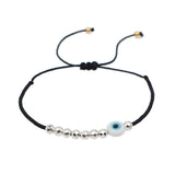 Evil Eye Mother Of Pearl Beads Black Rose Gold Anti Tarnish Slim Adjustable Threads Bracelet For Women