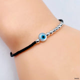 Evil Eye Mother Of Pearl Beads Black Rose Gold Anti Tarnish Slim Adjustable Threads Bracelet For Women