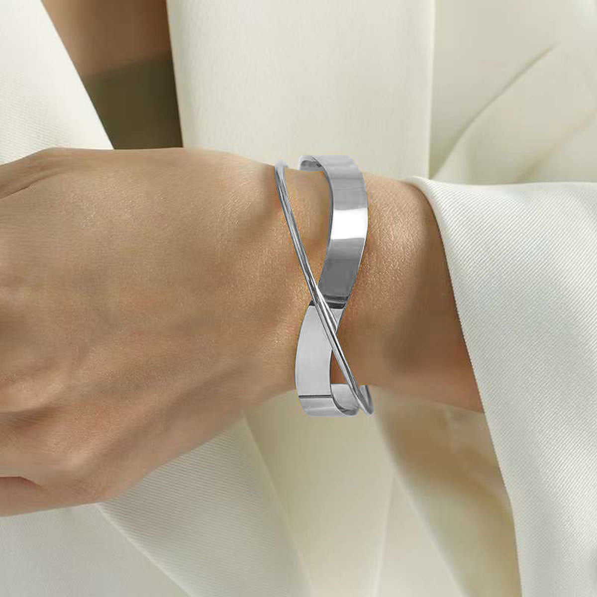 Twisted Cross Over 18K Gold Anti Tarnish Bracelet Cuff For Women