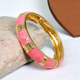 Traditional Enamel Pink 18K Gold Anti Tarnish Openable Kada For Women