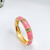 Traditional Enamel Pink 18K Gold Anti Tarnish Openable Kada For Women