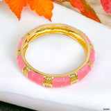 Traditional Enamel Pink 18K Gold Anti Tarnish Openable Kada For Women