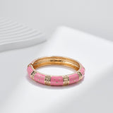 Traditional Enamel Pink 18K Gold Anti Tarnish Openable Kada For Women