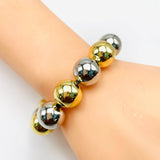 Two Tone 18K Gold Plated Silver Anti Tarnish Ball Adjustable Stackable Bracelet For Women