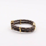 Dual Layer Brown 18K Gold Anti Tarnish Stainless Steel Leather Bracelet For Women