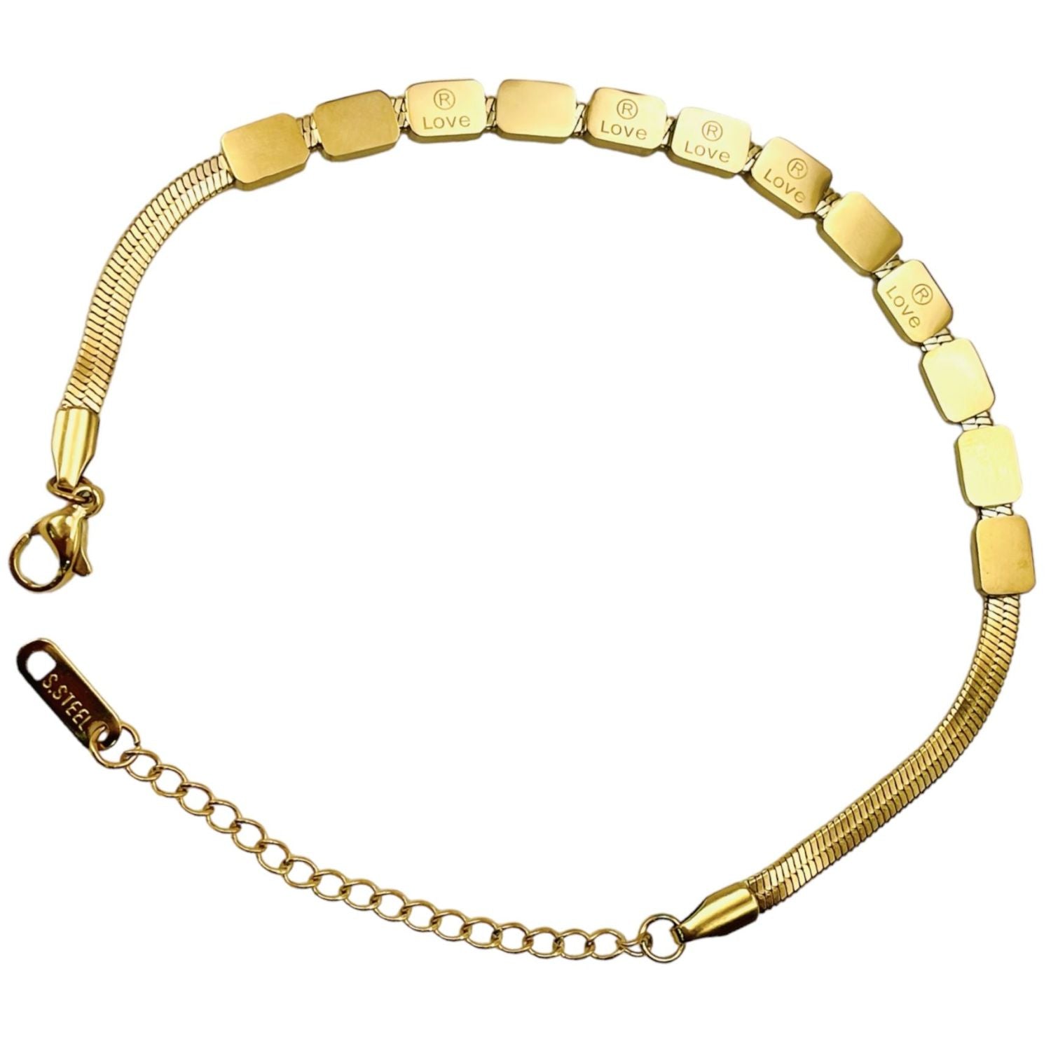 Love 18K Gold Stainless Steel Anti Tarnish Snake Chain Bracelet