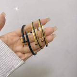 Love Enamel Black 18K Gold Anti Tarnish Stainless Steel Kada Bracelet For Women