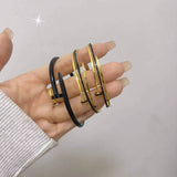 Nail Enamel Black 18K Gold Anti Tarnish Openable Kada Bracelet For Women