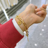 Dual Layer Cubic Zirconia 18K Gold Anti Tarnish Stainless Steel Chain Bracelet For Women