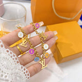 Clover Flower Enamel Multicolor 18K Gold Anti Tarnish Stainless Steel Charm Chain Bracelet For Women
