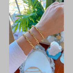 Round Princess Rope Cubic Zirconia 18K Gold Anti Tarnish Bracelet Cuff For Women