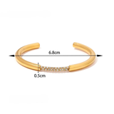 Centre Studded Cubic Zirconia 18K Gold Stainless Steel Anti Tarnish Cuff Bracelet For Women