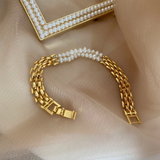 Dual Layer Pearl White 18K Gold Stainless Steel Anti Tarnish Bracelet For Women