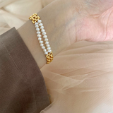 Dual Layer Pearl White 18K Gold Stainless Steel Anti Tarnish Bracelet For Women