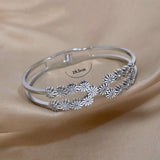 Daisy Flower Cubic Zirconia Silver Anti Tarnish Openable Kada Bracelet For Women