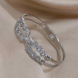 Daisy Flower Cubic Zirconia Silver Anti Tarnish Openable Kada Bracelet For Women