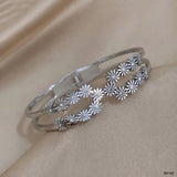 Daisy Flower Cubic Zirconia Silver Anti Tarnish Openable Kada Bracelet For Women