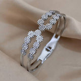 Daisy Flower Cubic Zirconia Silver Anti Tarnish Openable Kada Bracelet For Women