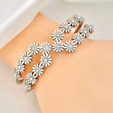 Daisy Flower Cubic Zirconia Silver Anti Tarnish Openable Kada Bracelet For Women