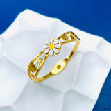 Daisy Flower Enamel White 18K Gold Anti Tarnish Openable Kada Bracelet For Women