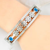 Daisy Flower Evil Eye Enamel Blue Silver Anti Tarnish Openable Kada Bracelet For Women