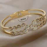 Daisy Flower Cubic Zirconia Silver Anti Tarnish Openable Kada Bracelet For Women