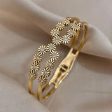 Daisy Flower Cubic Zirconia Silver Anti Tarnish Openable Kada Bracelet For Women