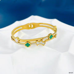 Clover Cubic Zirconia Mother Of Pearl Multi 18K Gold Anti Tarnish Openable Kada Bracelet For Women Group4