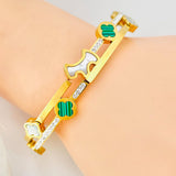 Clover Cubic Zirconia Mother Of Pearl Multi 18K Gold Anti Tarnish Openable Kada Bracelet For Women