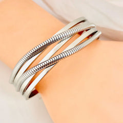 Dual Cross Over Layer Silver Anti Tarnish Openable Kada Bracelet For Women