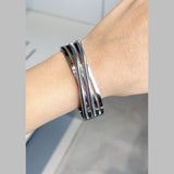 Dual Cross Over Layer Silver Anti Tarnish Openable Kada Bracelet For Women