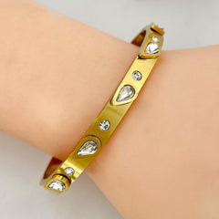 Drop Cubic Zirconia 18K Gold Anti Tarnish Openable Kada Bracelet For Women
