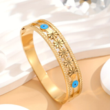 Daisy Flower Evil Eye Enamel Blue Silver Anti Tarnish Openable Kada Bracelet For Women