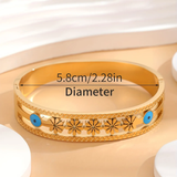 Daisy Flower Evil Eye Enamel Blue Silver Anti Tarnish Openable Kada Bracelet For Women