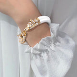 Panther Enamel White 18K Gold Anti Tarnish Openable Kada Bracelet For Women