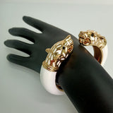 Panther Enamel White 18K Gold Anti Tarnish Openable Kada Bracelet For Women