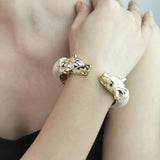 Panther Enamel White 18K Gold Anti Tarnish Openable Kada Bracelet For Women