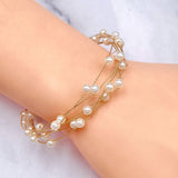 White 18K Gold Anti Tarnish Pearl Layer Bracelet For Women