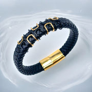 Stylish Rope Black 18K Gold Stainless Steel Anti Tarnish Leather Bracelet For Men