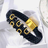 Stylish Rope Black 18K Gold Stainless Steel Anti Tarnish Leather Bracelet For Men