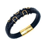 Stylish Rope Black 18K Gold Stainless Steel Anti Tarnish Leather Bracelet For Men