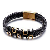 Stylish Rope Black 18K Gold Stainless Steel Anti Tarnish Leather Bracelet For Men