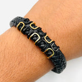 Stylish Rope Black 18K Gold Stainless Steel Anti Tarnish Leather Bracelet For Men