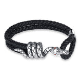 Snake Black Silver Stainless Steel Anti Tarnish Leather Bracelet For Men