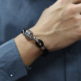 Snake Black Silver Stainless Steel Anti Tarnish Leather Bracelet For Men