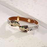 Dual Snake Face Enamel Black multi 18K Gold Stainless Steel Anti Tarnish Leather Bracelet For Women