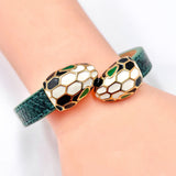 Dual Snake Face Enamel Black multi 18K Gold Stainless Steel Anti Tarnish Leather Bracelet For Women